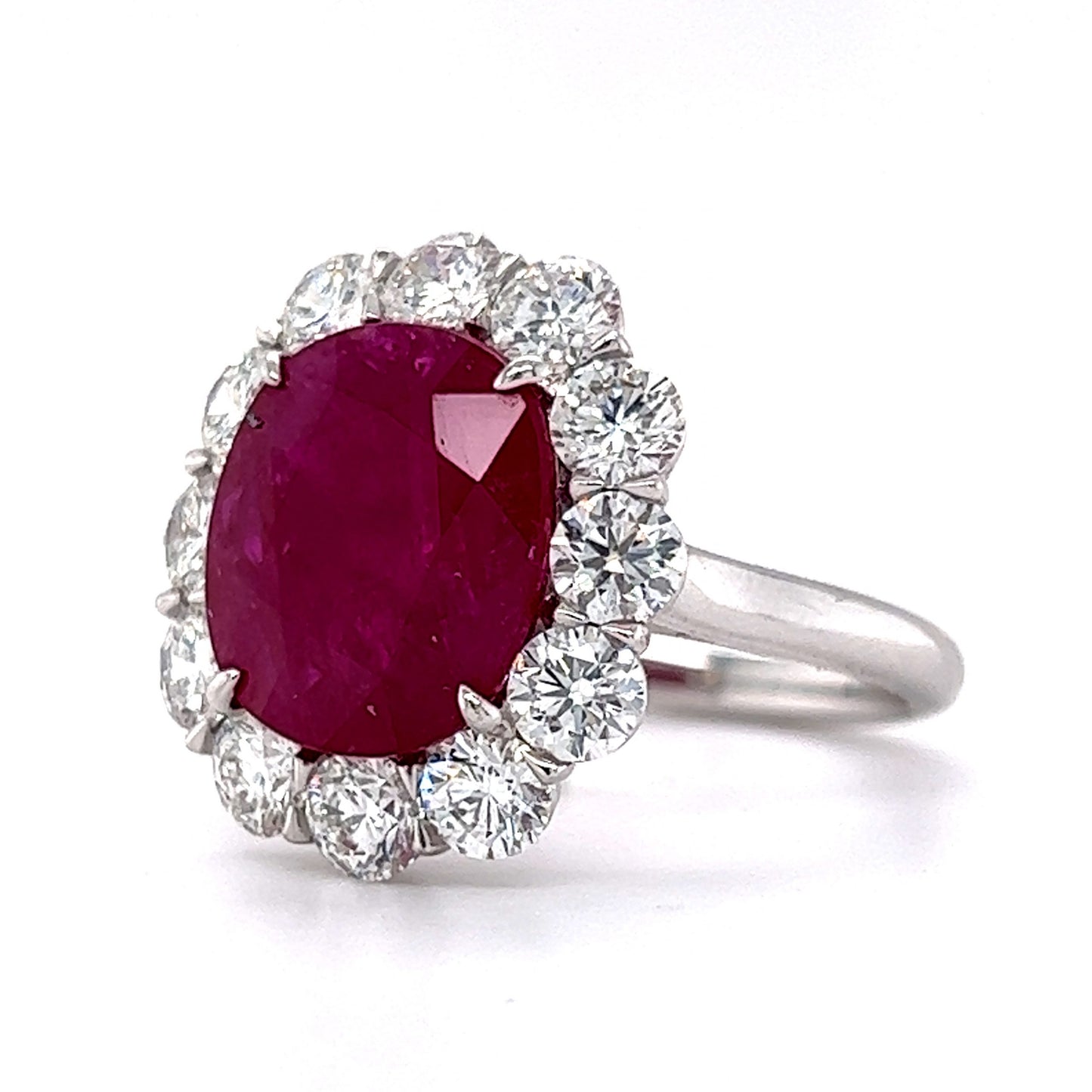 Diamond Halo Ruby Cocktail Ring in Platinum