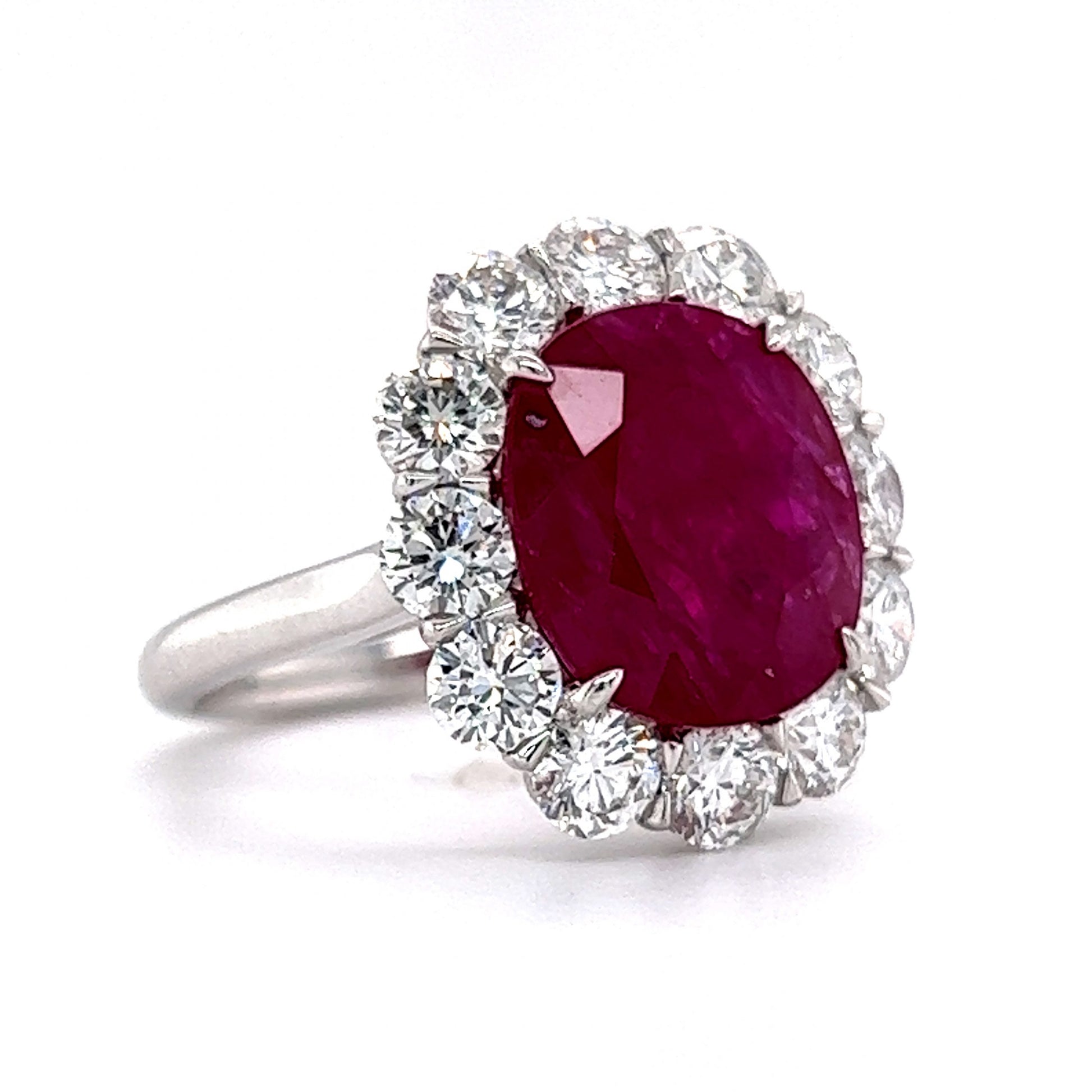 Diamond Halo Ruby Cocktail Ring in Platinum