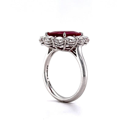 Diamond Halo Ruby Cocktail Ring in Platinum