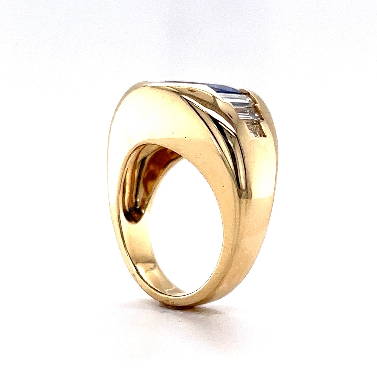 Flush Set Sapphire & Diamond Cocktail Ring in 14k Yellow Gold
