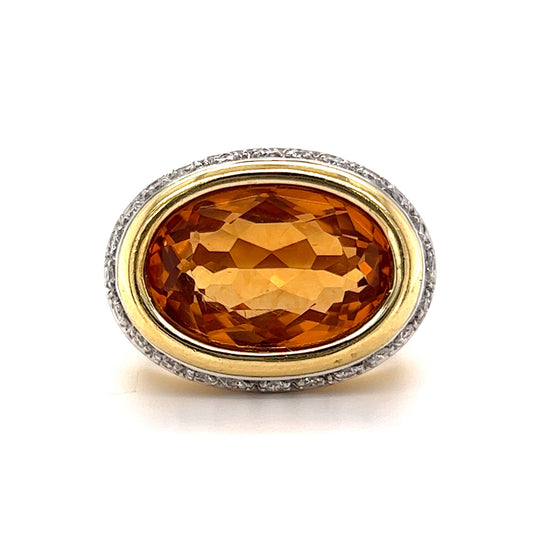 Oval Cut Citrine & Diamond Cocktail Ring in 18k Yellow Gold