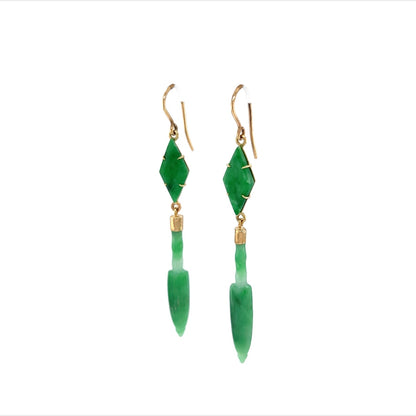 Jade Dagger Drop Earrings in 14k Yellow Gold