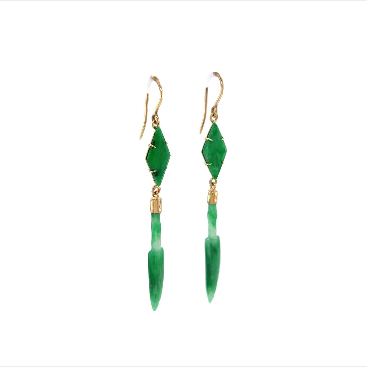 Jade Dagger Drop Earrings in 14k Yellow Gold