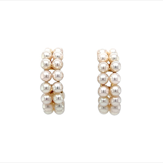 Mikimoto Pearl Hoop Earrings in 14k Yellow Gold