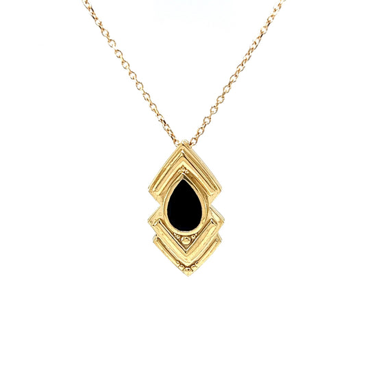 Geometric Black Onyx Pendant Necklace in 14k Yellow Gold