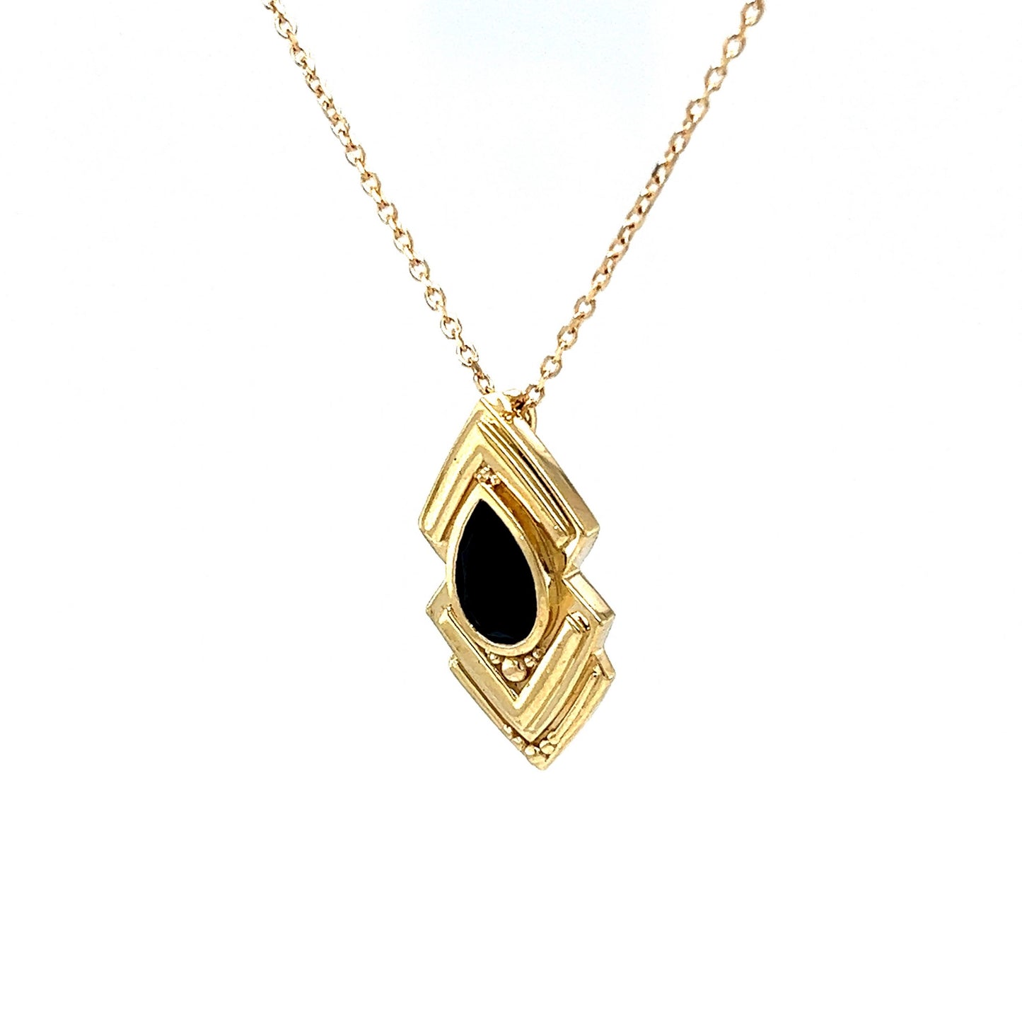 Geometric Black Onyx Pendant Necklace in 14k Yellow Gold