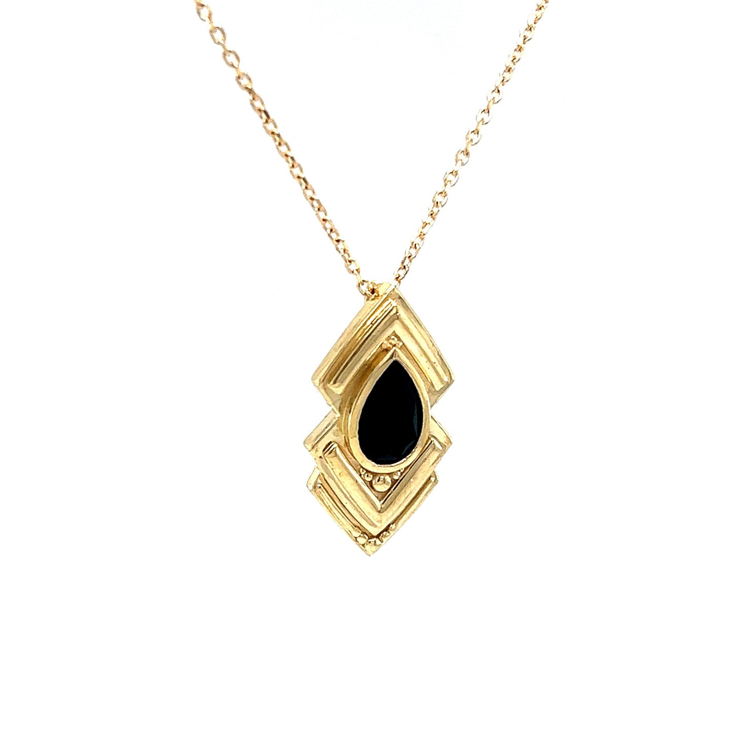 Geometric Black Onyx Pendant Necklace in 14k Yellow Gold