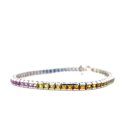 Rainbow Sapphire Tennis Bracelet in 10k White Gold