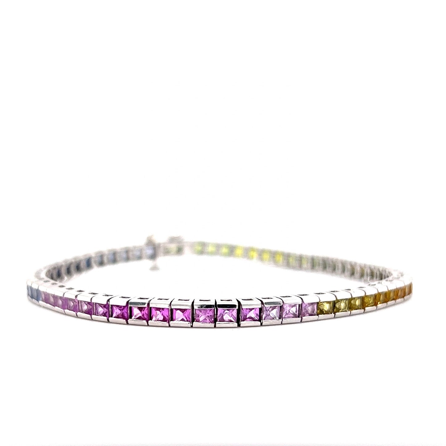 Rainbow Sapphire Tennis Bracelet in 10k White Gold