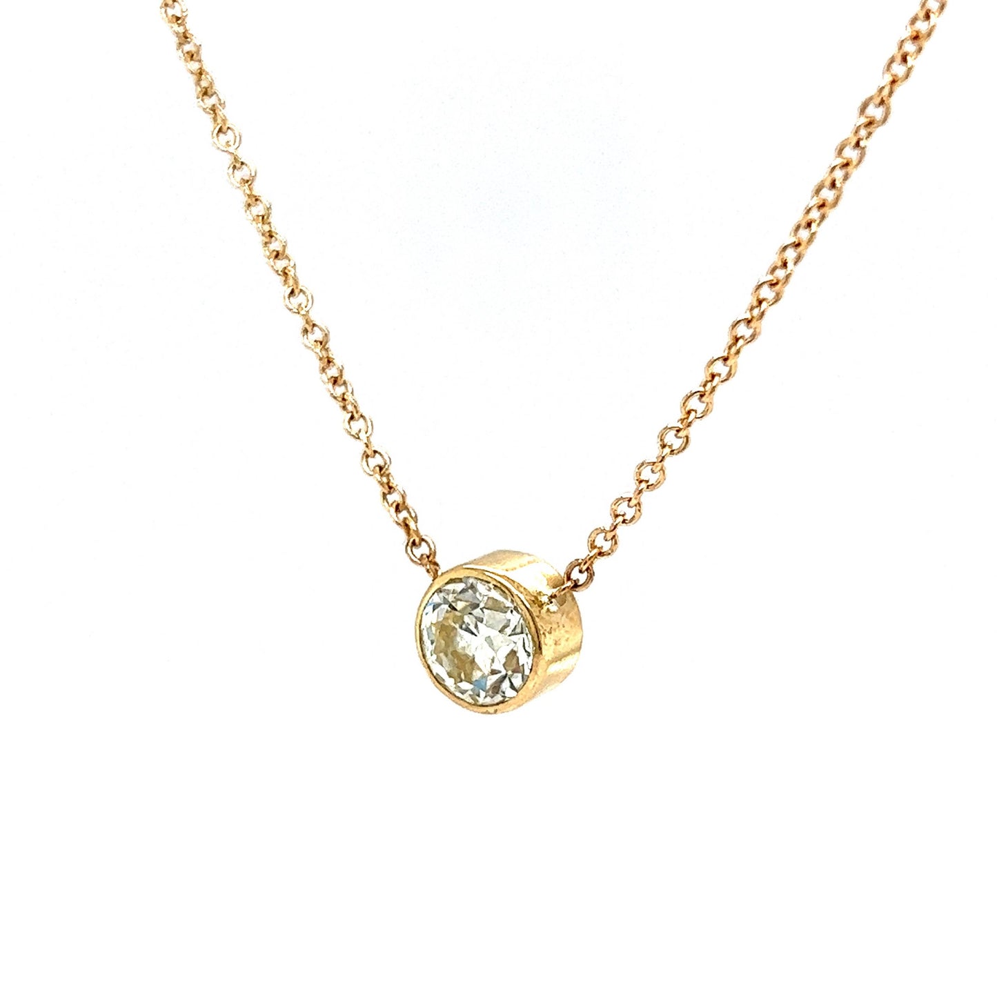 1.61 Bezel Set Old European Diamond Necklace in 14k Gold