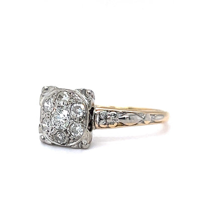 .33 Retro Pave Diamond Cluster Engagement Ring in 14k Gold