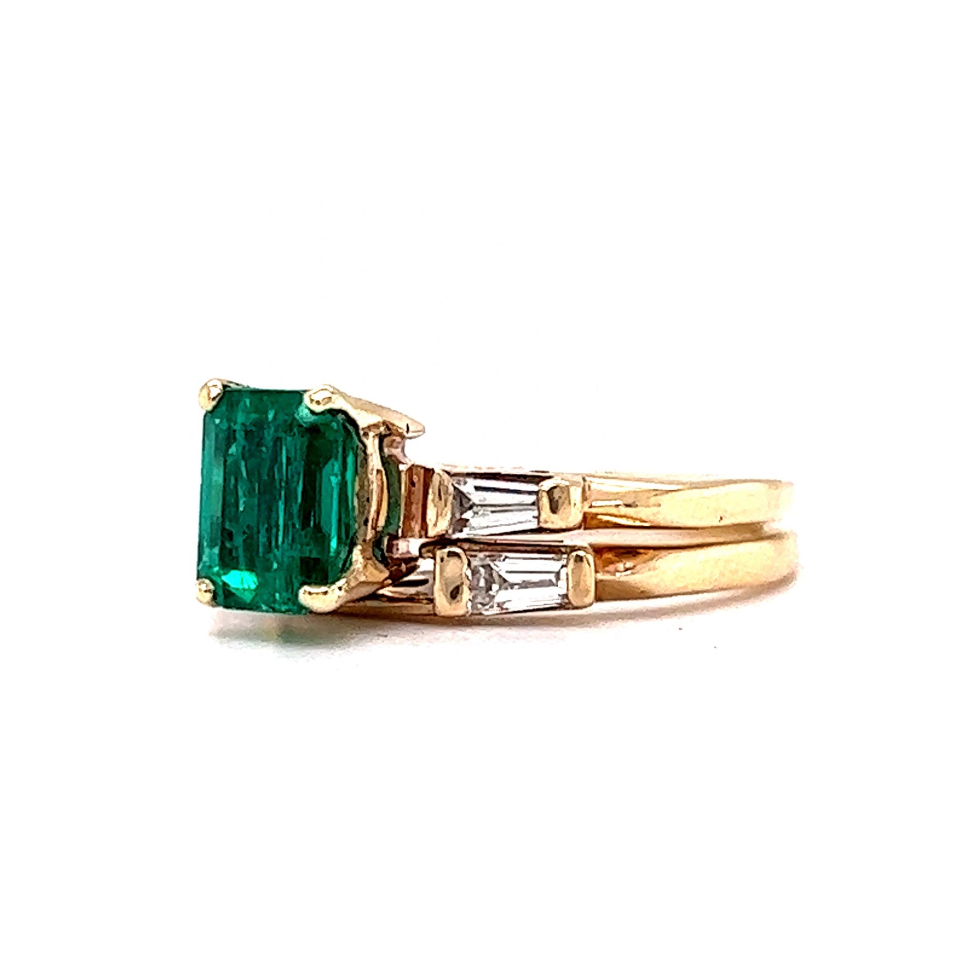 .94 Emerald & Diamond Engagement Set in 14k Yellow Gold