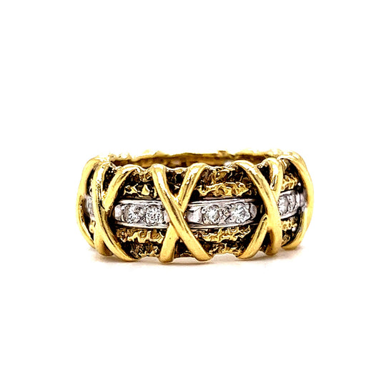 X Patterned Diamond Cocktail Ring in 14k Yellow Gold