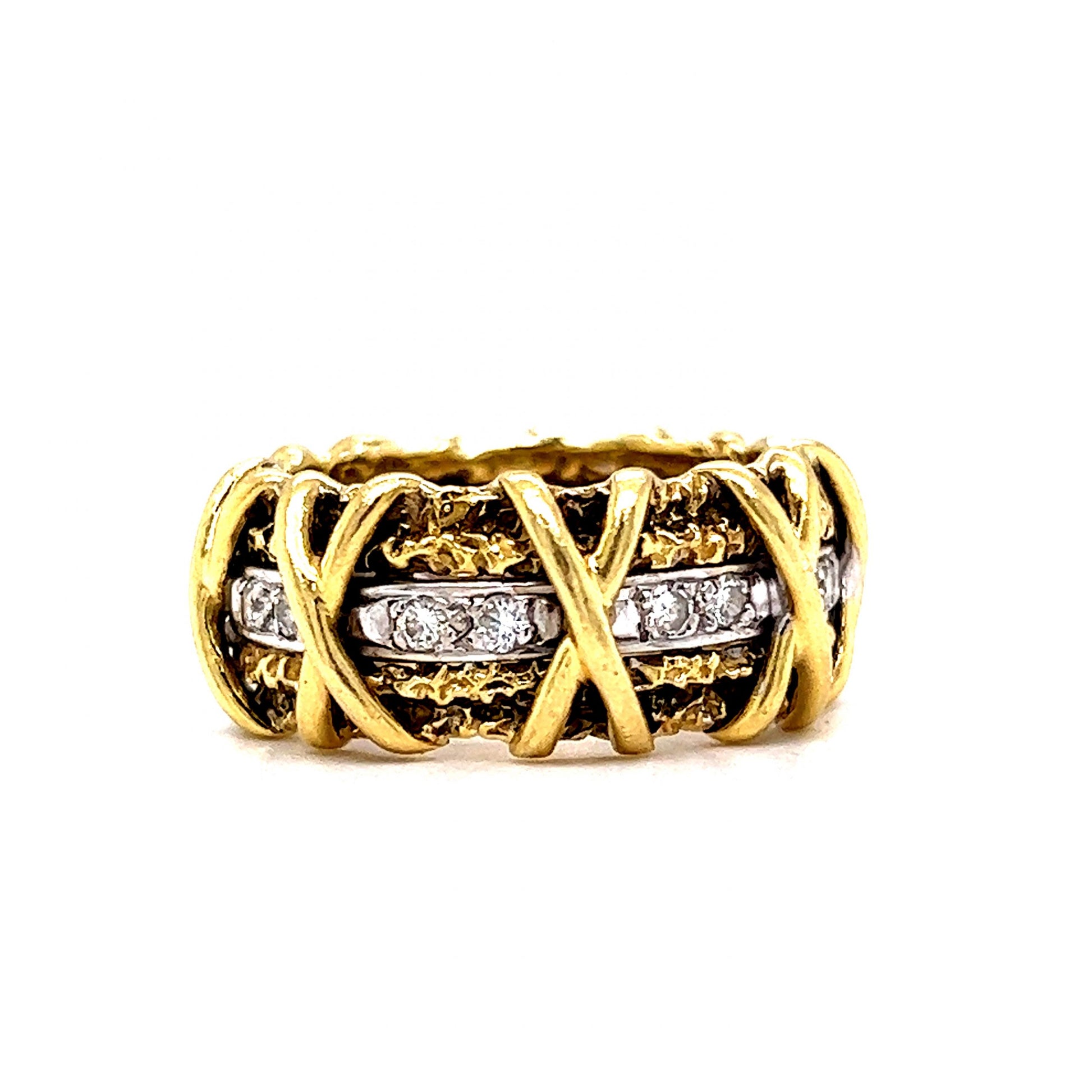 X Patterned Diamond Cocktail Ring in 14k Yellow Gold