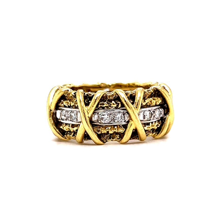 X Patterned Diamond Cocktail Ring in 14k Yellow Gold