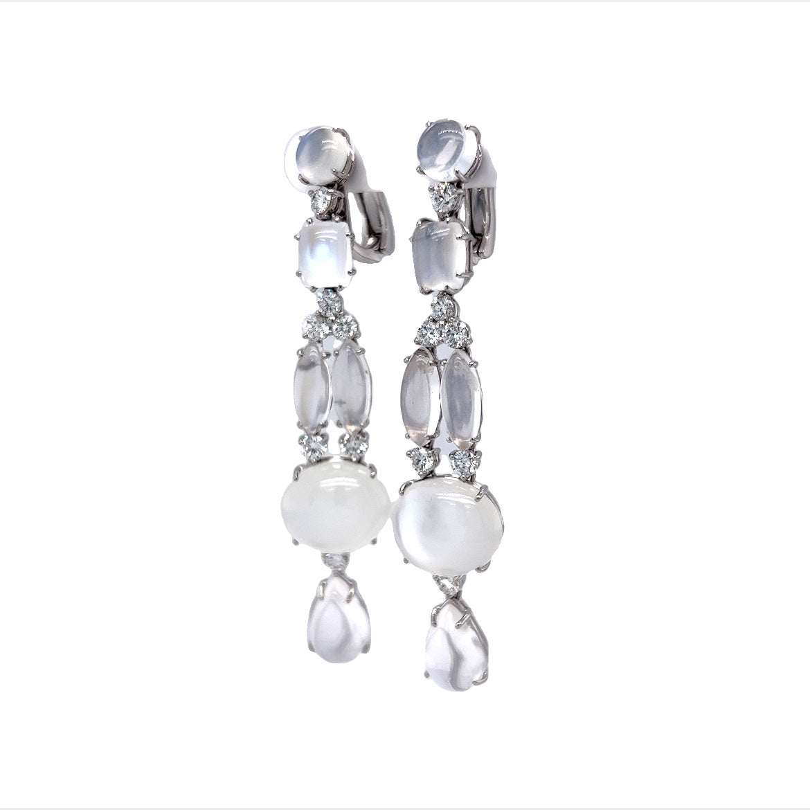 Moonstone & Diamond Drop Earrings in 18k White Gold