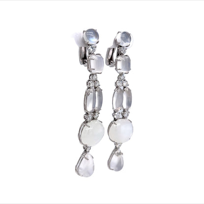 Moonstone & Diamond Drop Earrings in 18k White Gold