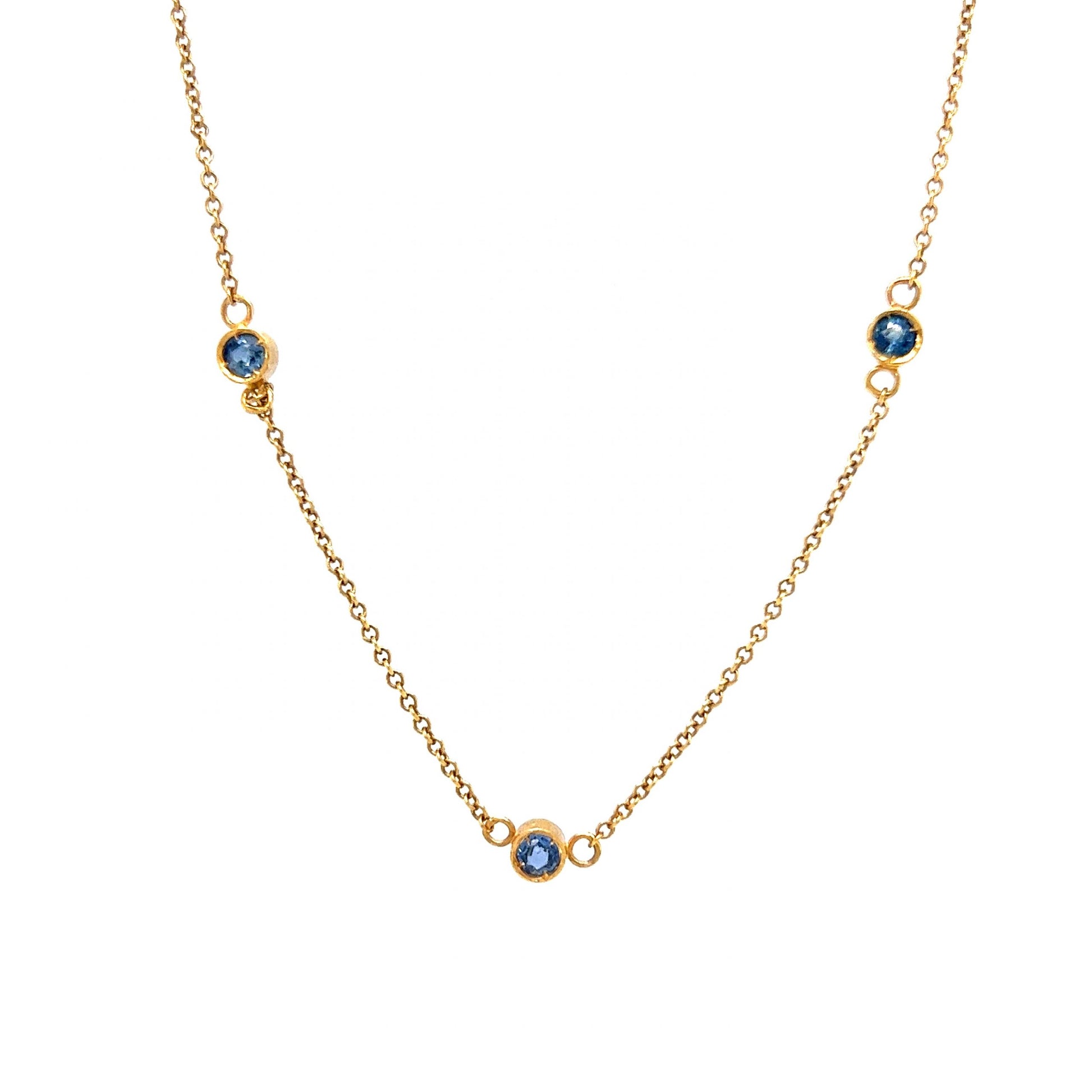 Bezel Set Sapphire Chain Necklace in 10k Yellow Gold