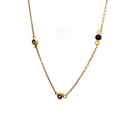 Bezel Set Sapphire Chain Necklace in 10k Yellow Gold