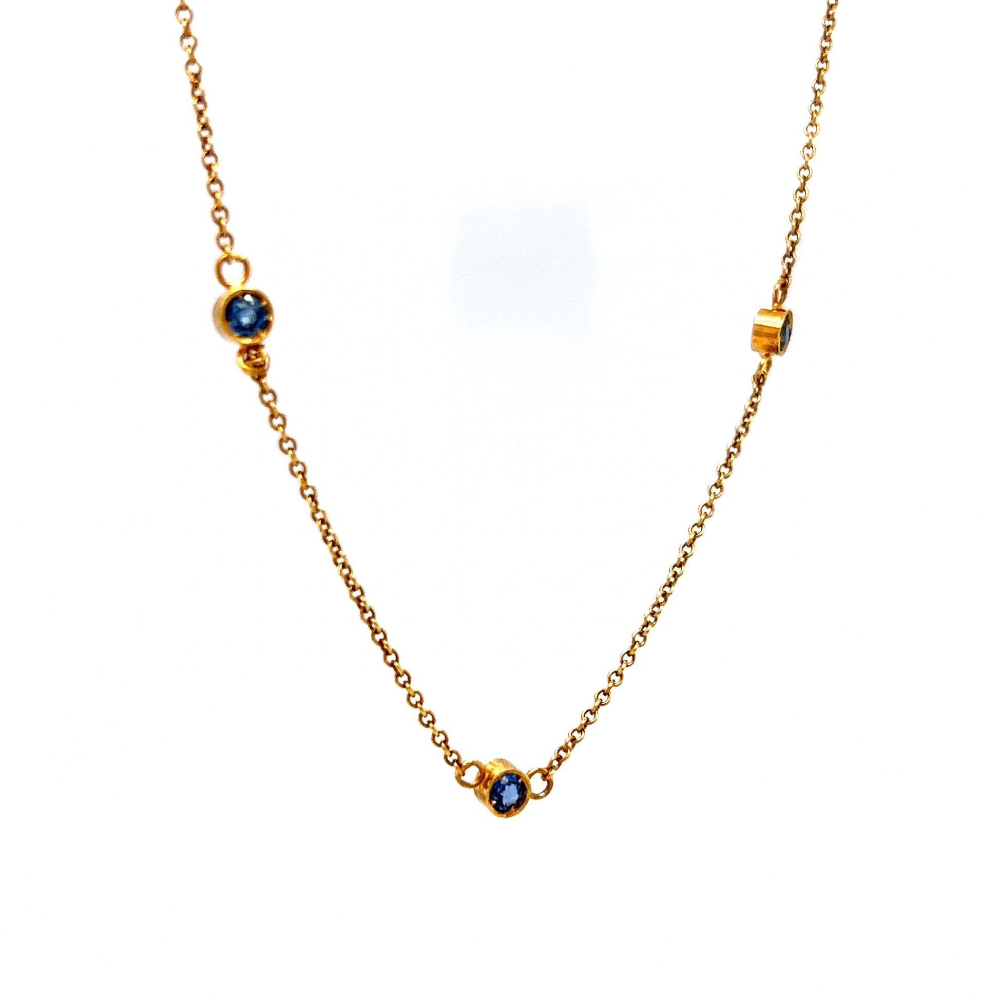 Bezel Set Sapphire Chain Necklace in 10k Yellow Gold