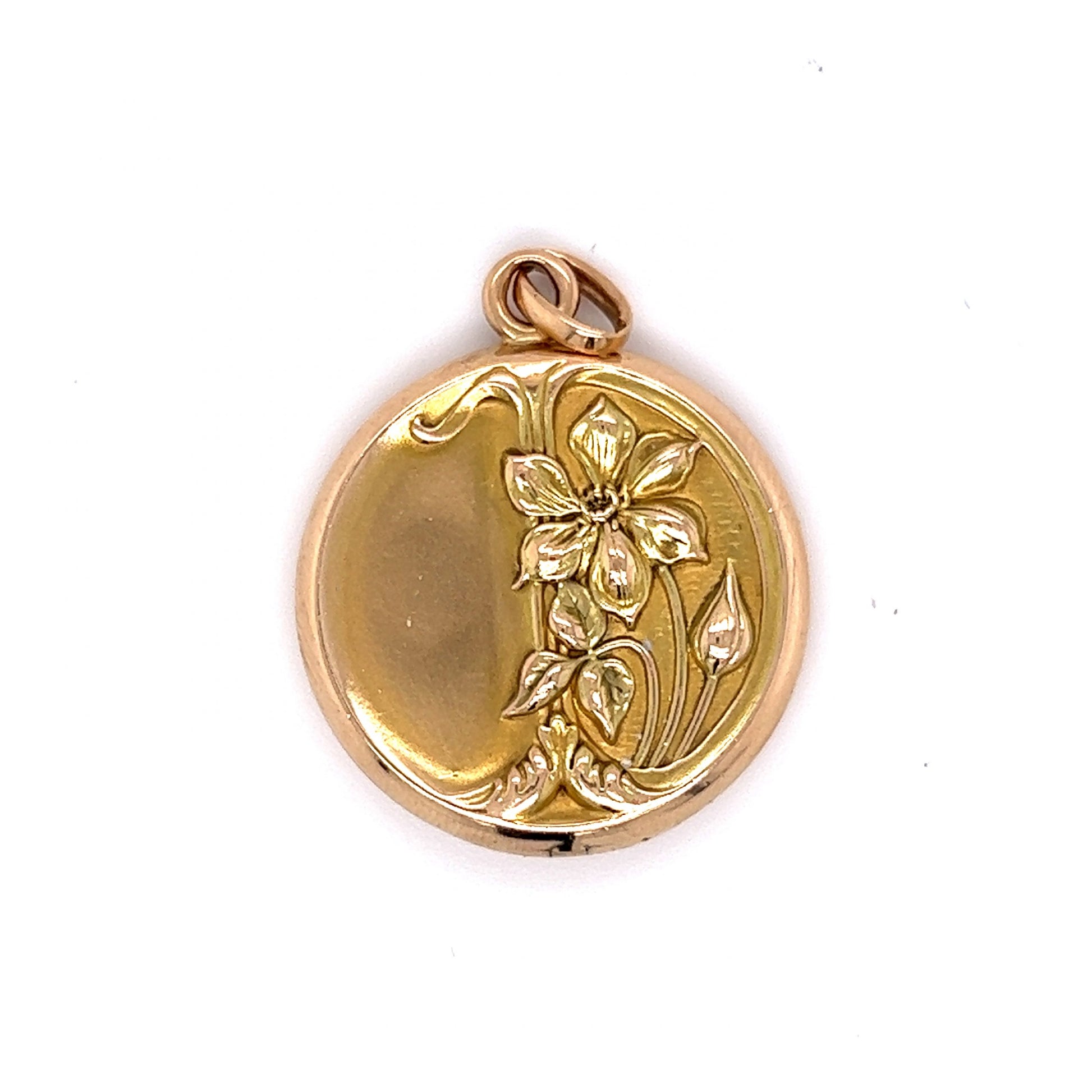 Art Nouveau Round Locket Pendant in 14k Yellow Gold