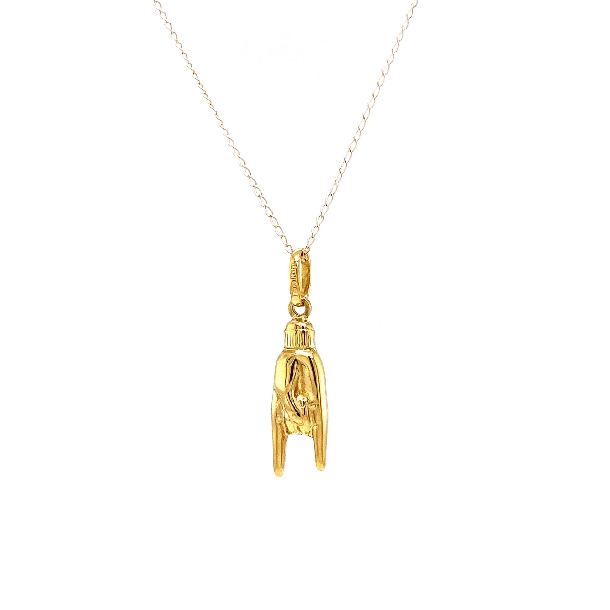 Rock On Good Luck Hand Pendant Necklace in 14k Yellow Gold