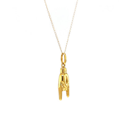 Rock On Good Luck Hand Pendant Necklace in 14k Yellow Gold