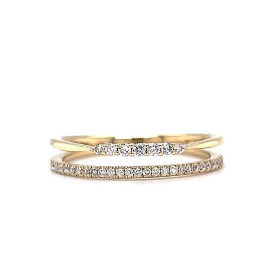 Double Band Pave Diamond Stacking Ring in 14k Yellow Gold