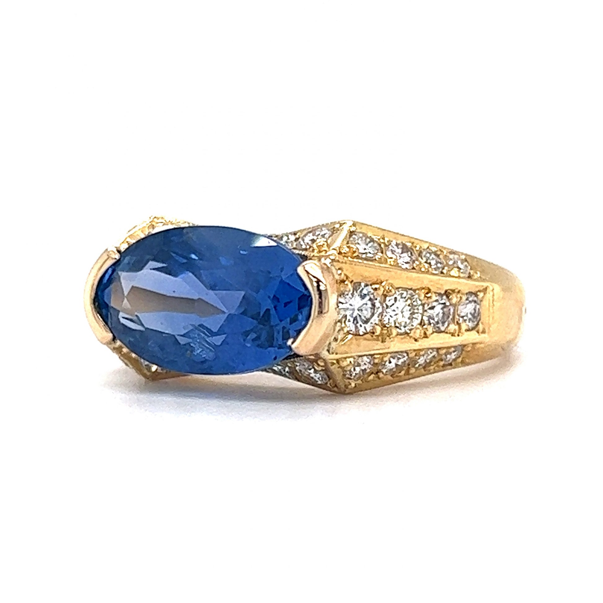 Unheated Ceylon Sapphire & Diamond Ring in 18k Yellow Gold