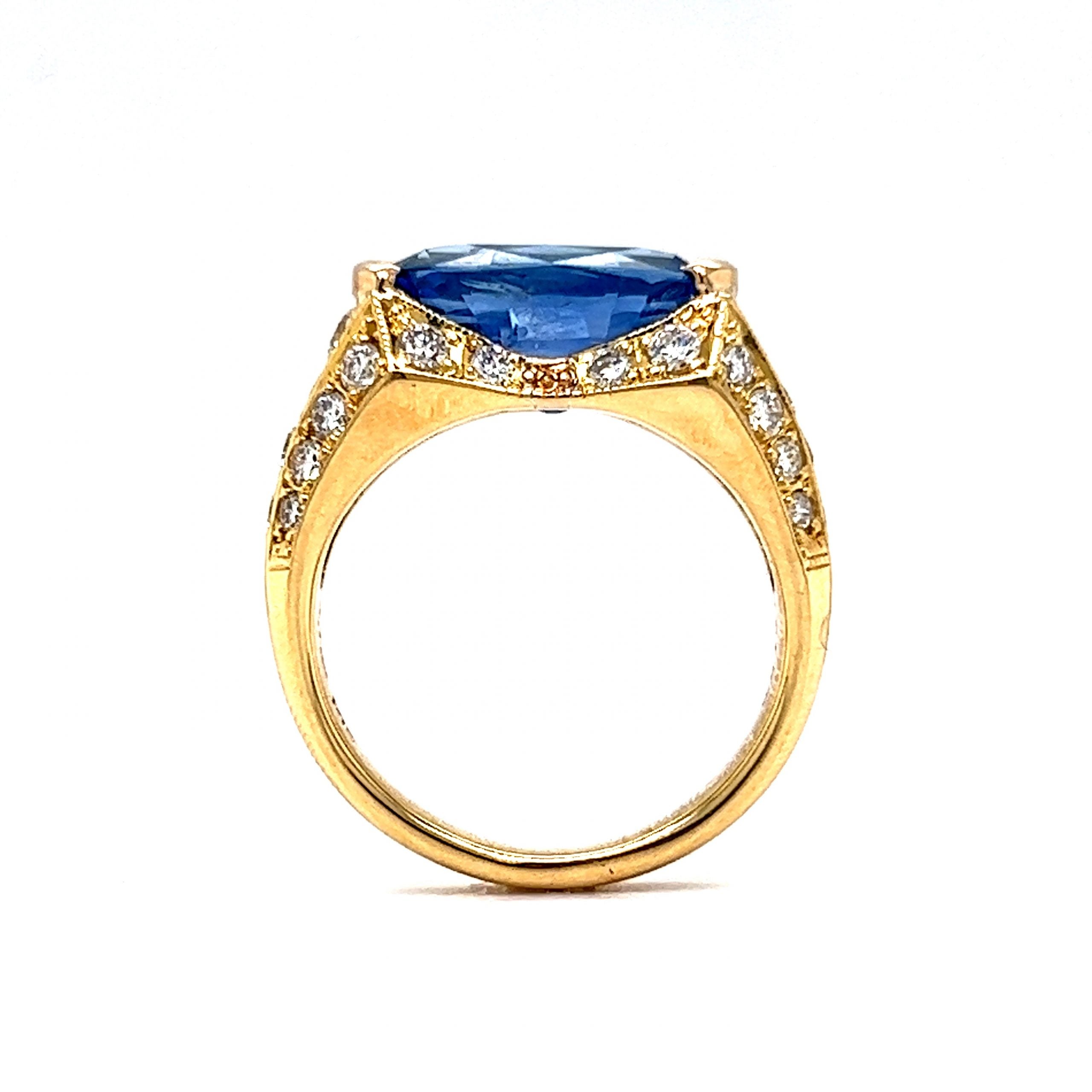 Unheated Ceylon Sapphire & Diamond Ring in 18k Yellow Gold