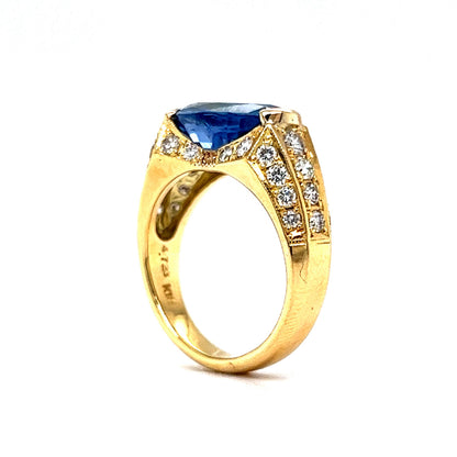 Unheated Ceylon Sapphire & Diamond Ring in 18k Yellow Gold