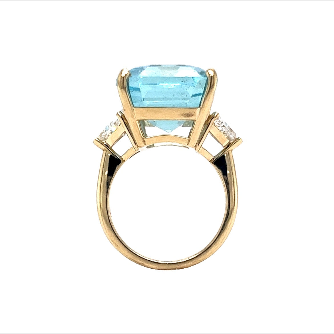 アクアマリン　brilliantカット 19.82 Aquamarine & Trilliant Cut Diamond Ring in 14k Yellow Gold
