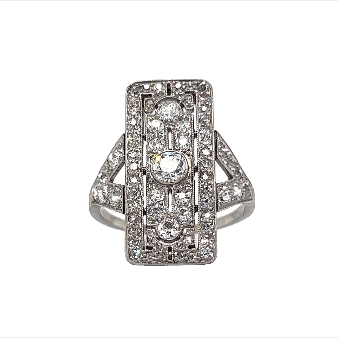 Edwardian Rectangular Diamond Cocktail Ring in 14k White Gold