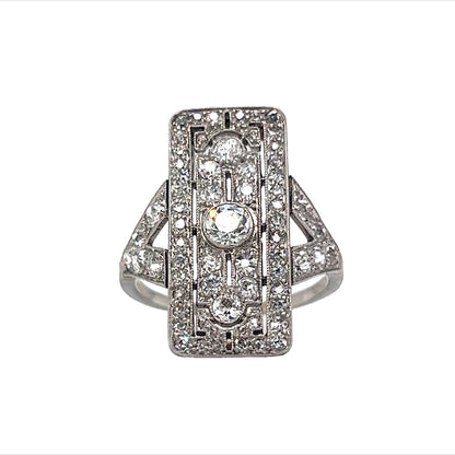 Edwardian Rectangular Diamond Cocktail Ring in 14k White Gold