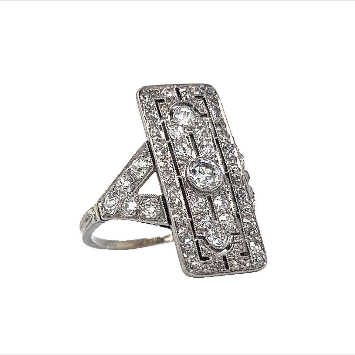 Edwardian Rectangular Diamond Cocktail Ring in 14k White Gold