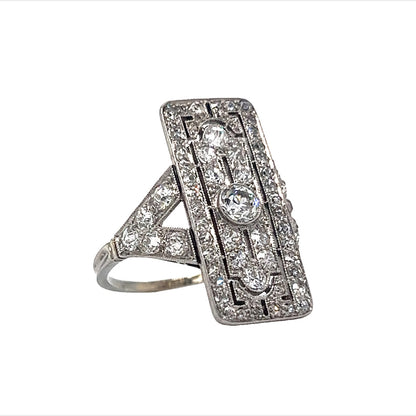 Edwardian Rectangular Diamond Cocktail Ring in 14k White Gold