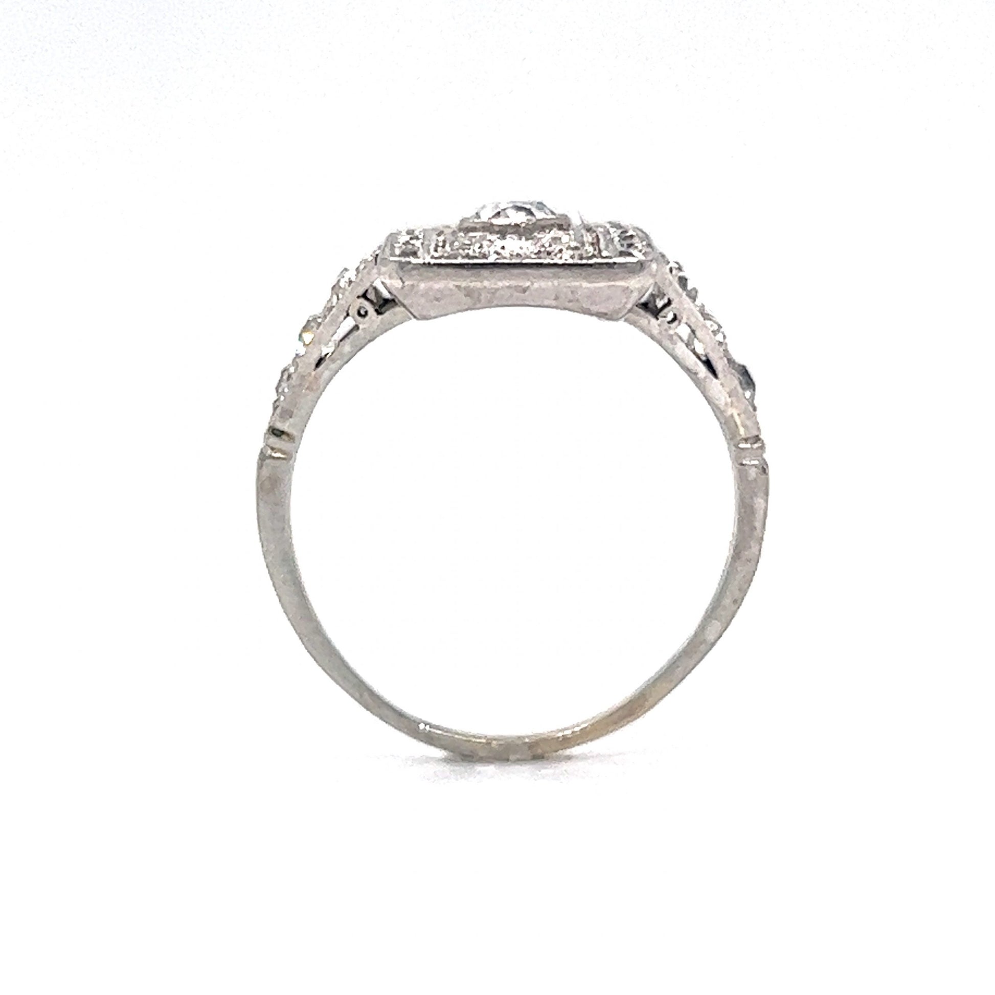 Edwardian Rectangular Diamond Cocktail Ring in 14k White Gold