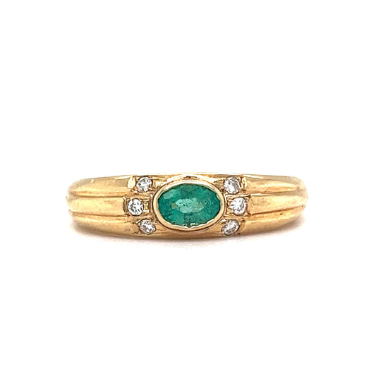 Bezel Set Emerald & Diamond Stacking Ring in 14k Yellow Gold