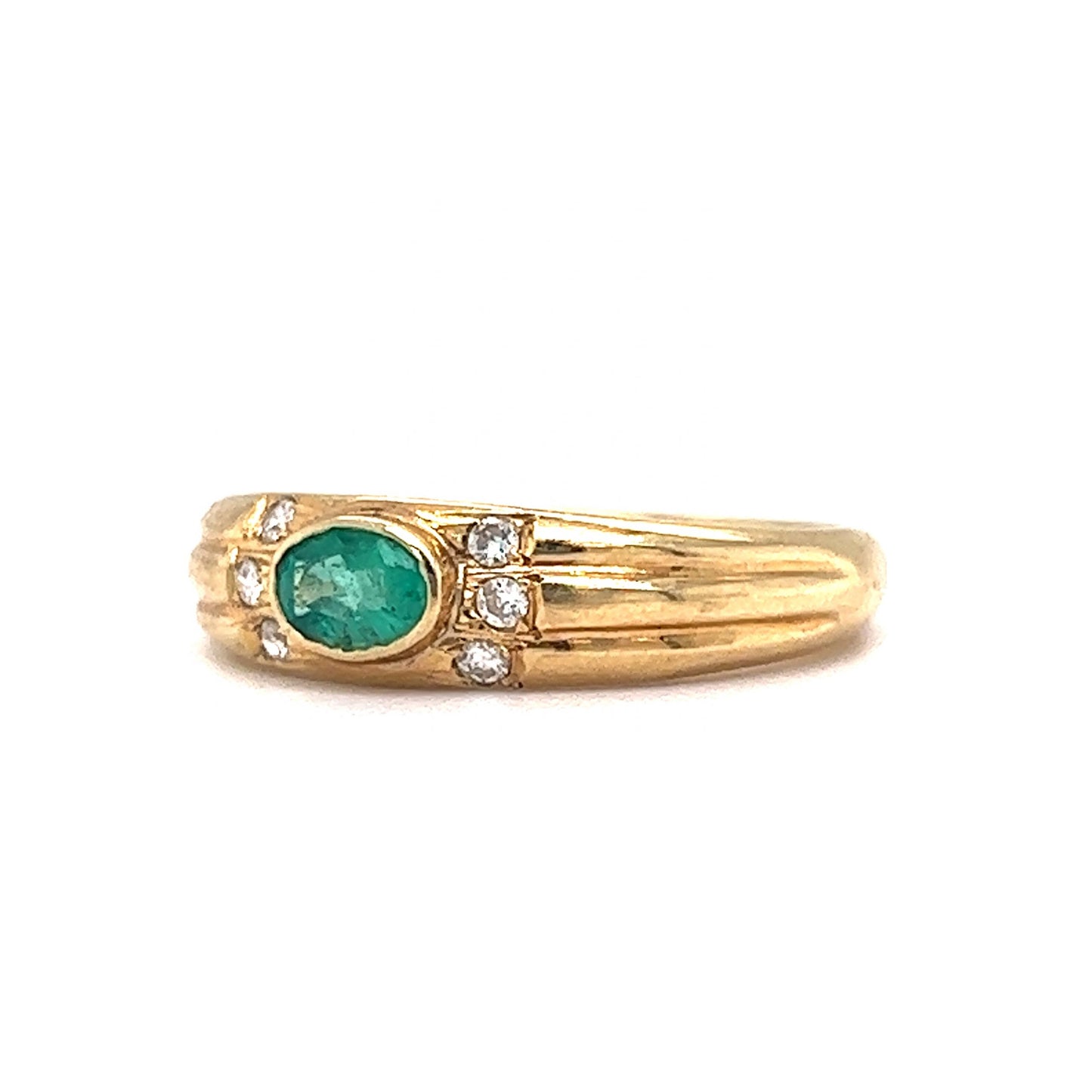 Bezel Set Emerald & Diamond Stacking Ring in 14k Yellow Gold