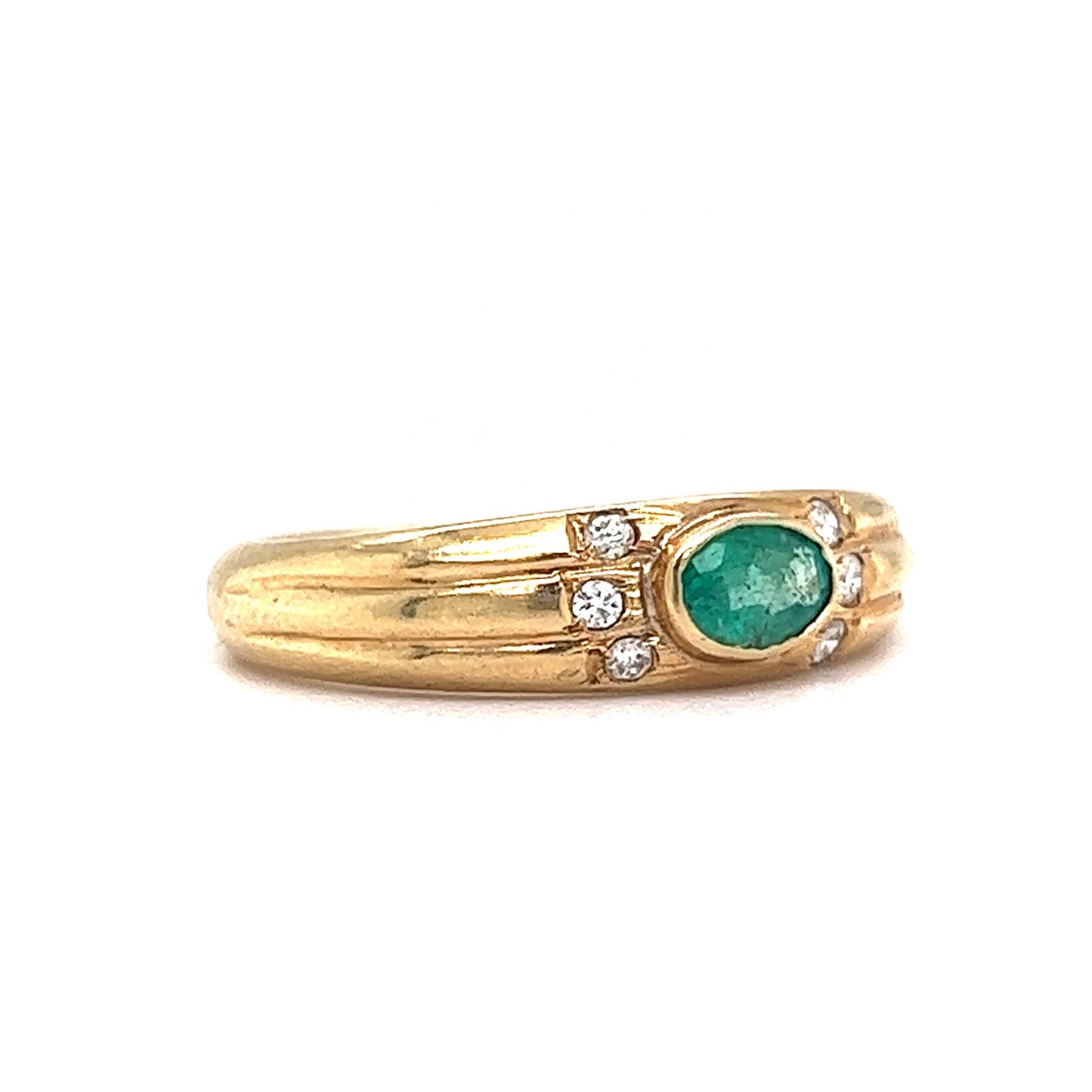 Bezel Set Emerald & Diamond Stacking Ring in 14k Yellow Gold