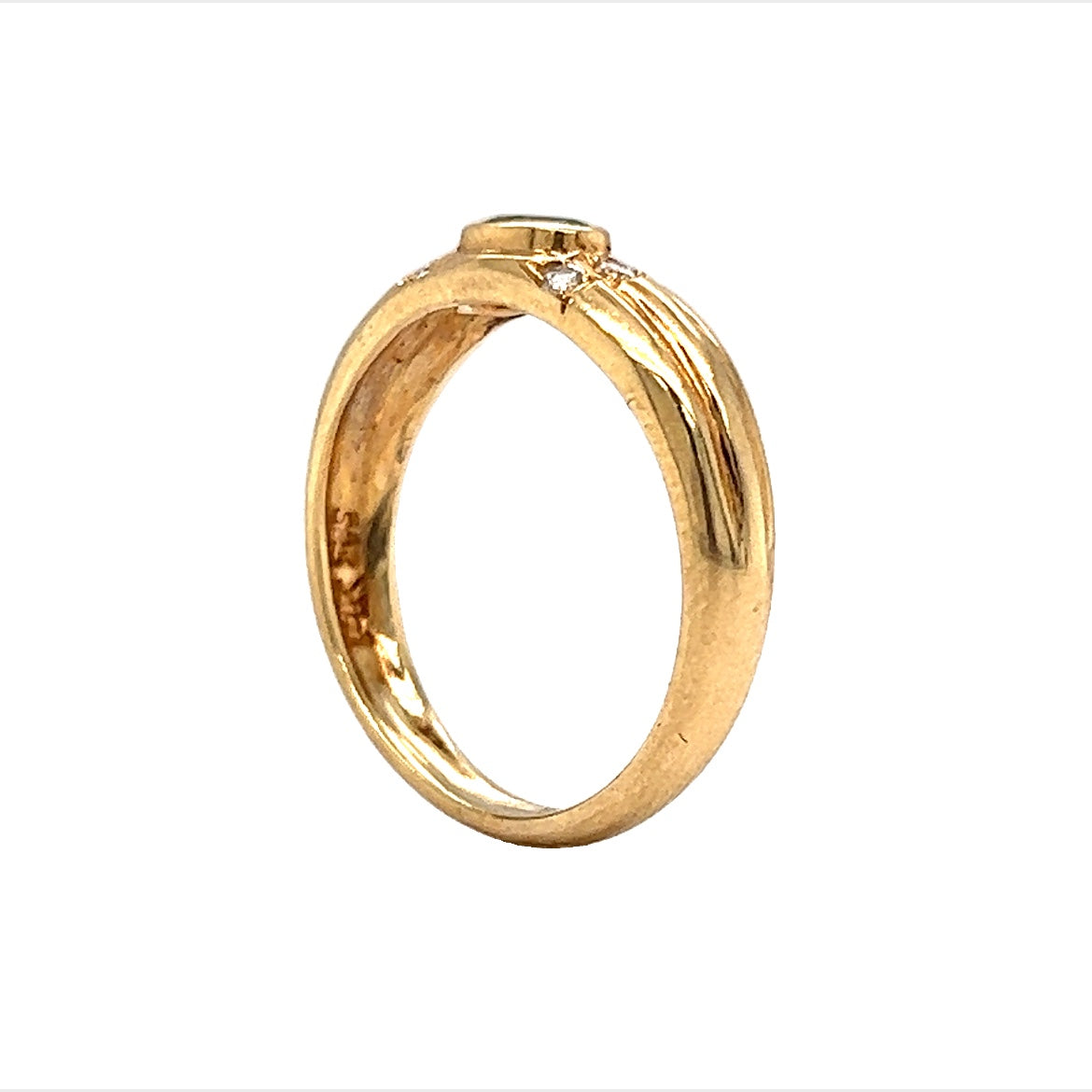 Bezel Set Emerald & Diamond Stacking Ring in 14k Yellow Gold