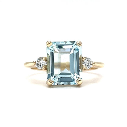 Classic Emerald Cut Aquamarine Engagement Ring in 14k Gold