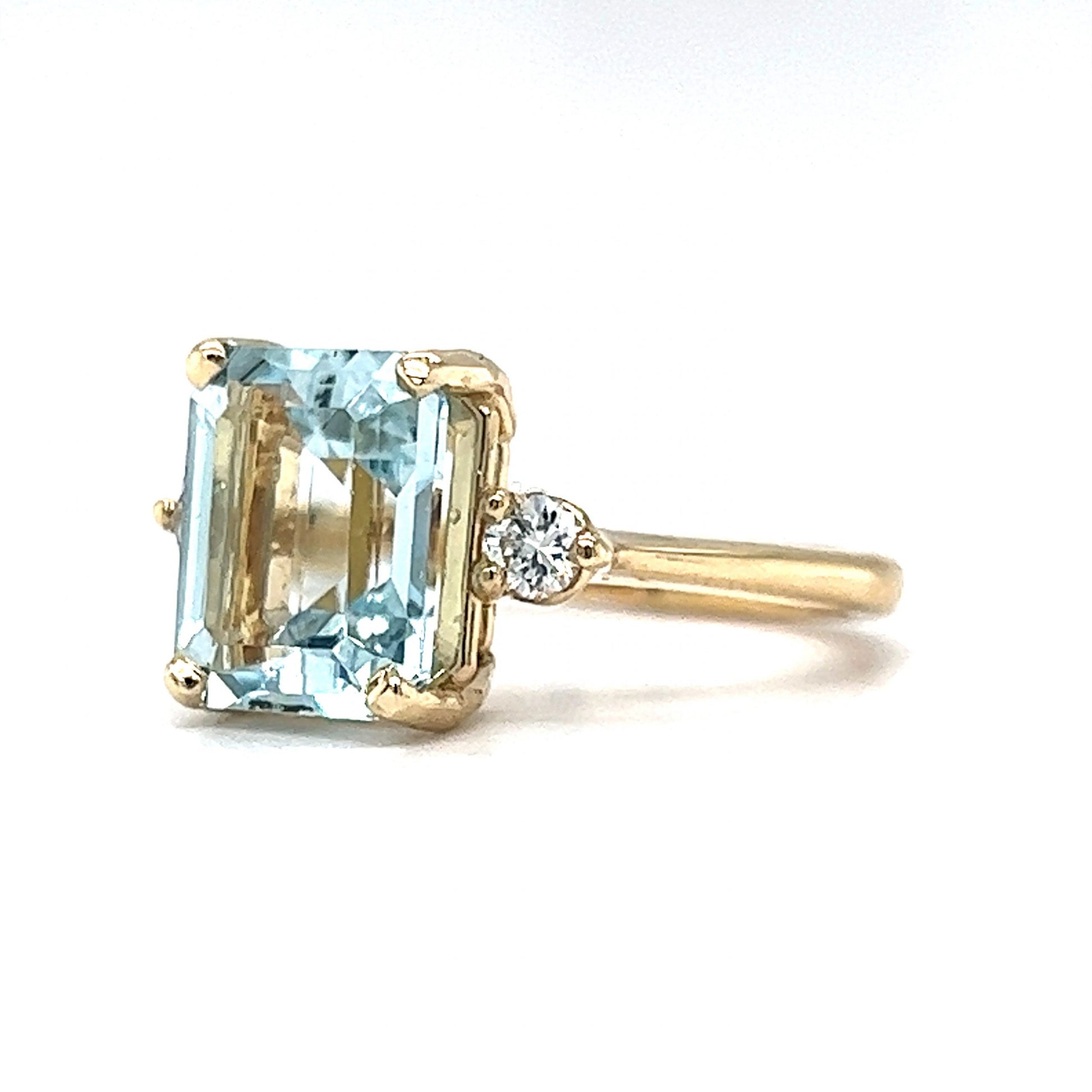 Classic Emerald Cut Aquamarine Engagement Ring in 14k Gold