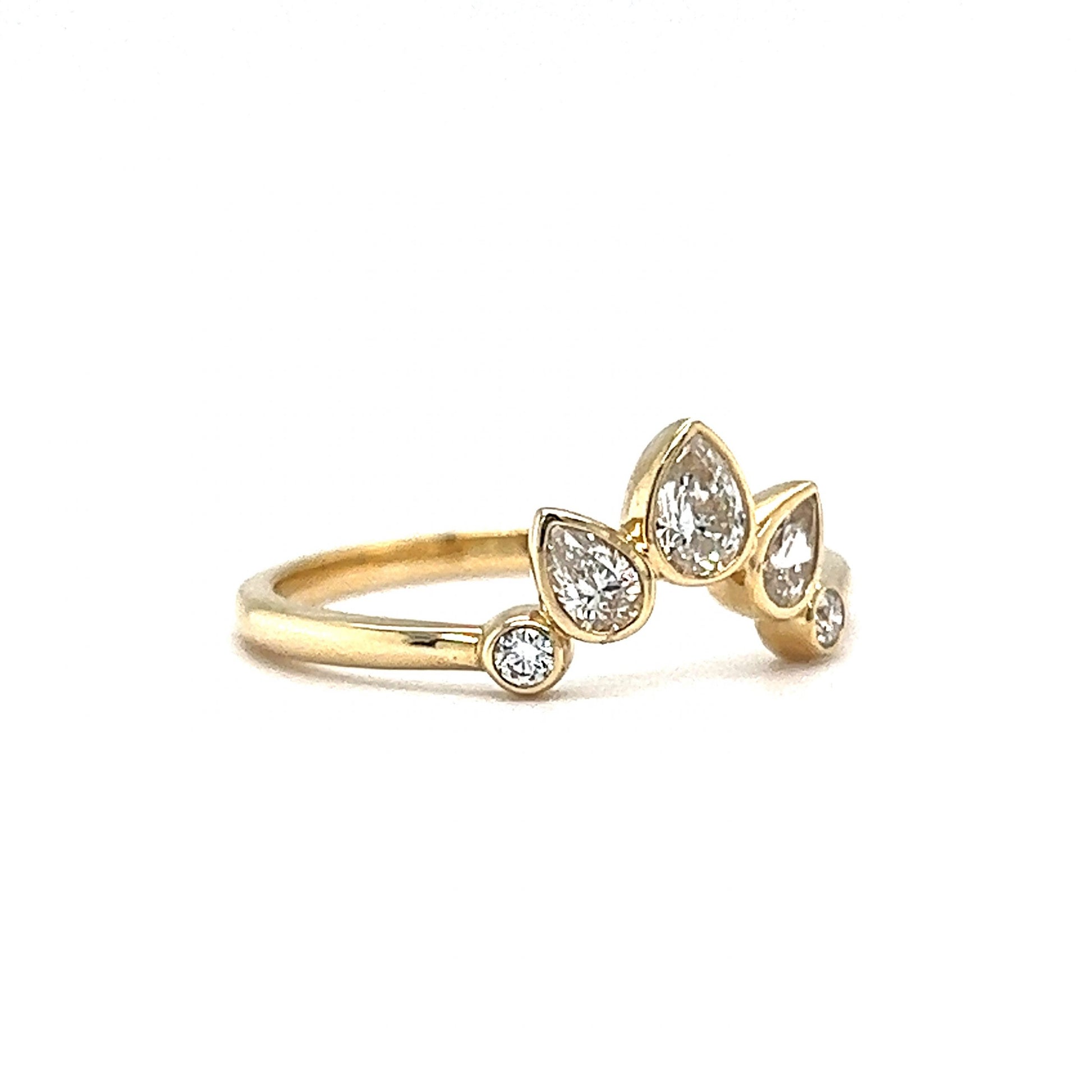 Bezel Set Pear Cut Curved Diamond Band in 14k Yellow Gold