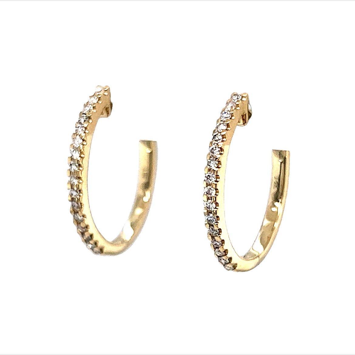 .28 Oval Diamond Hoop Earrings in 14k Yellow Gold