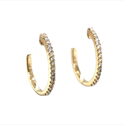 .28 Oval Diamond Hoop Earrings in 14k Yellow Gold