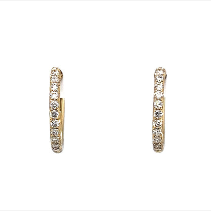 15mm Classic Diamond Hoop Earrings in 14k Yellow Gold