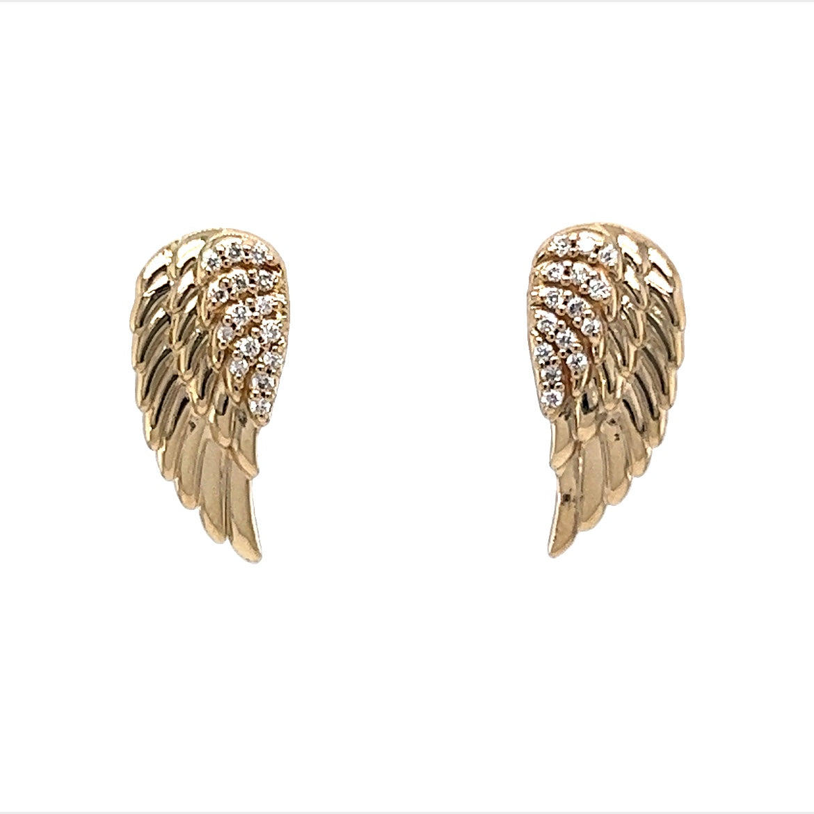 Pave Diamond Angel Wing Stud Earrings in 14k Yellow Gold