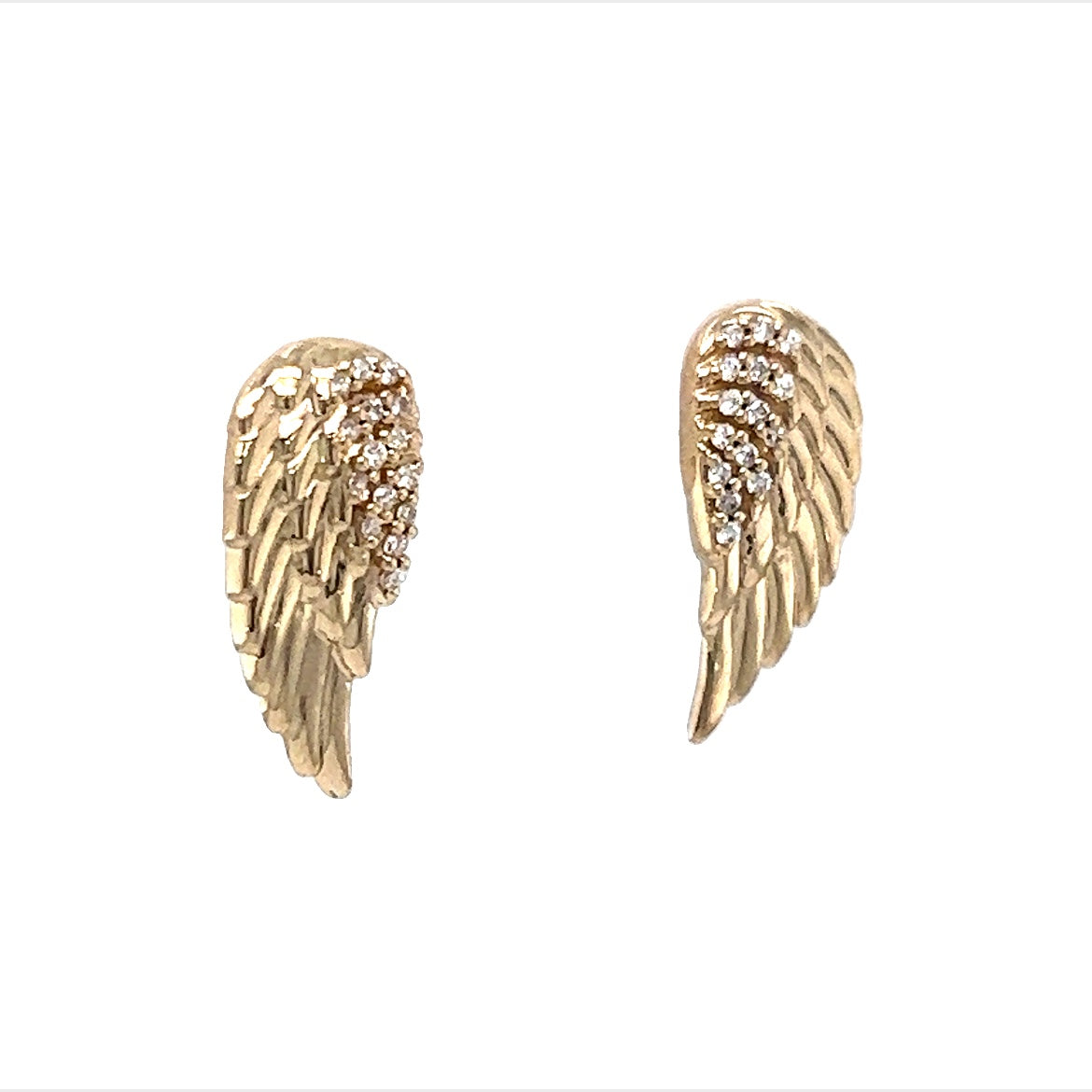 Pave Diamond Angel Wing Stud Earrings in 14K Yellow Gold
