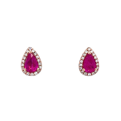 Effy Pear Cut Ruby & Diamond Stud Earrings in 14k Rose Gold